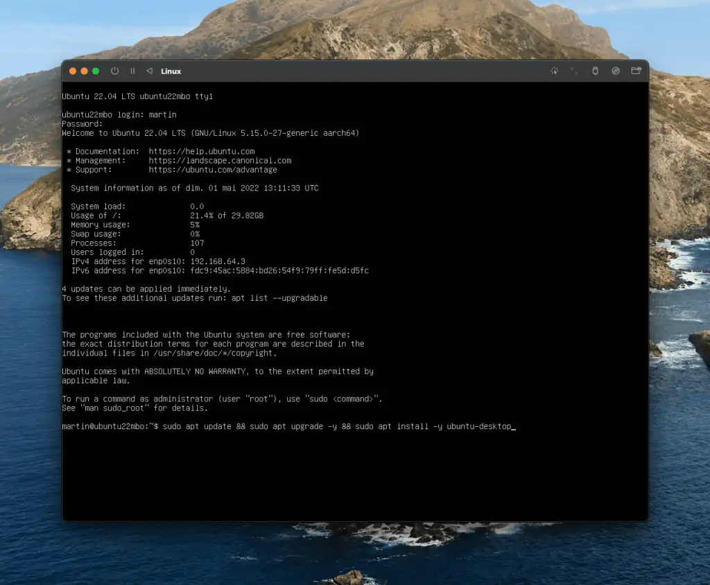 ubuntu-desktop-22-machine-virtuelle-mac-m1-arm